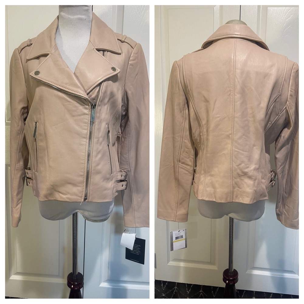 NWT! Leather! LONDON FOG LEATHER MOTTO JACKET - nude